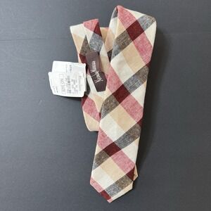Neiman Marcus Men's Necktie Striped Pattern Beige Red White NWT Preppy Business